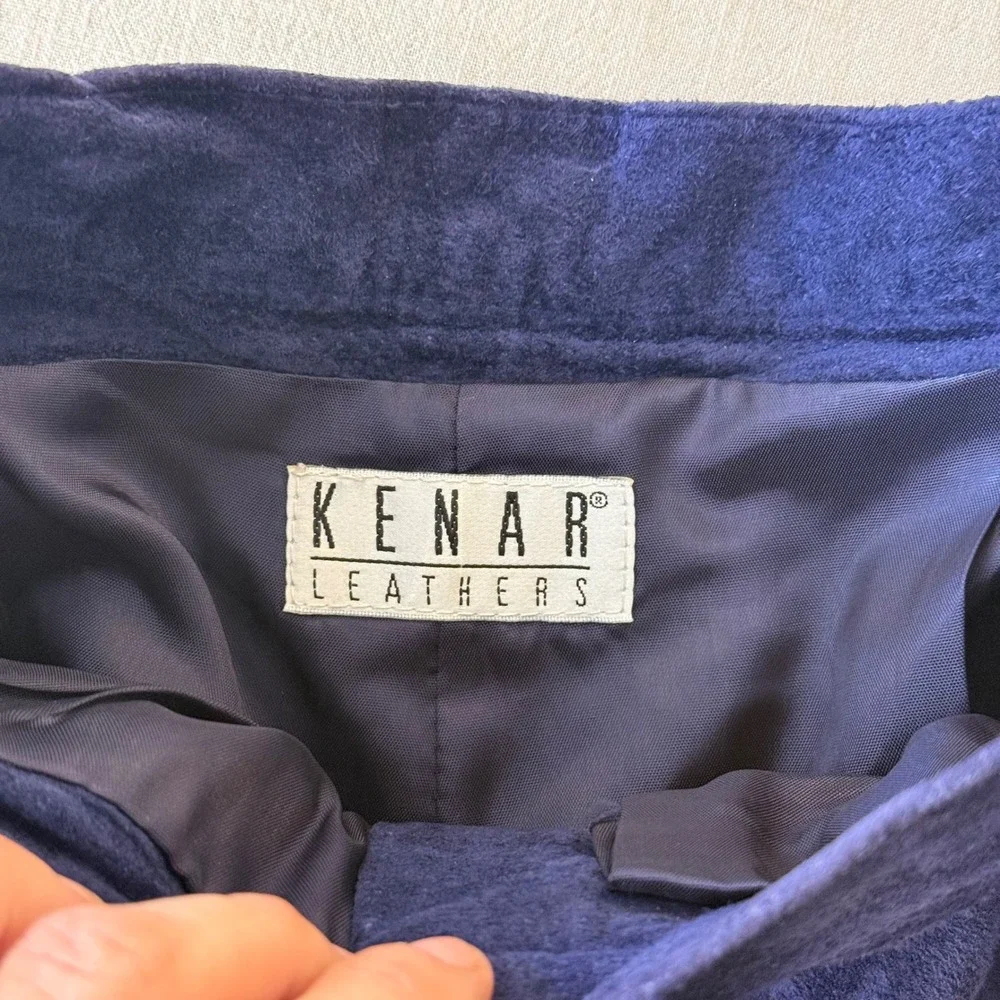 Kenar Vintage 90s High Waisted Suede Leather Pleated Shorts Women 4 Navy Blue